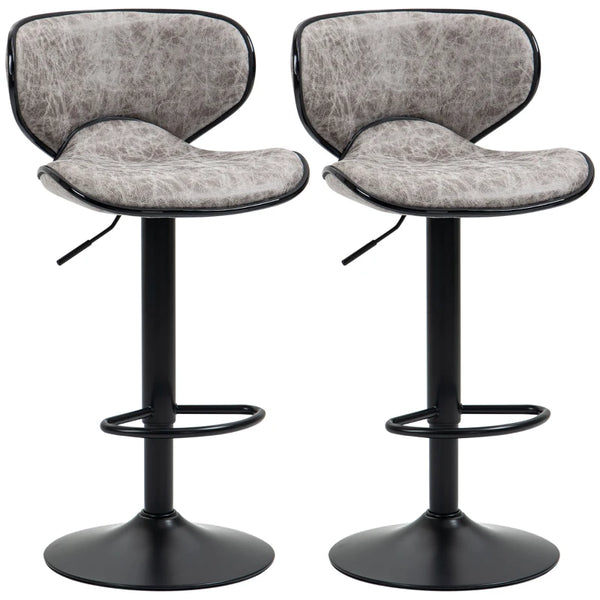 Grey Microfiber Cloth Swivel Bar Stool Set of 2, Adjustable Height Armless Chairs