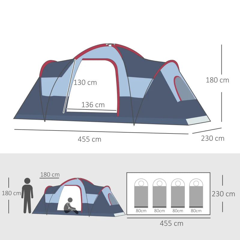 Blue Fibreglass Camping Tent for 5/6 People