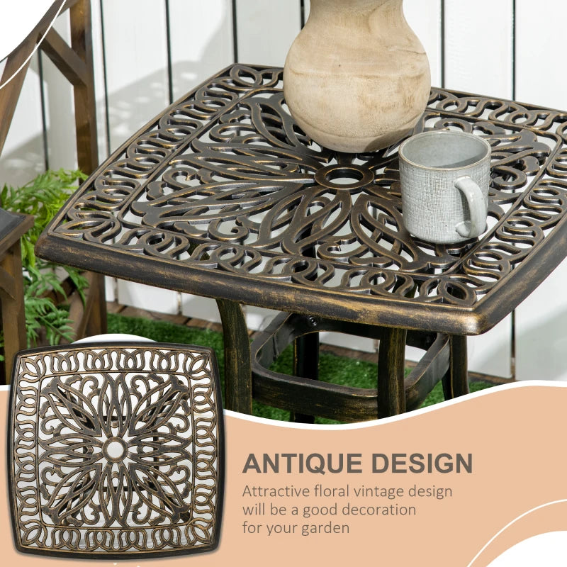 Bronze Tone Outdoor Patio Coffee Table with Umbrella Hole, 54 x 54cm