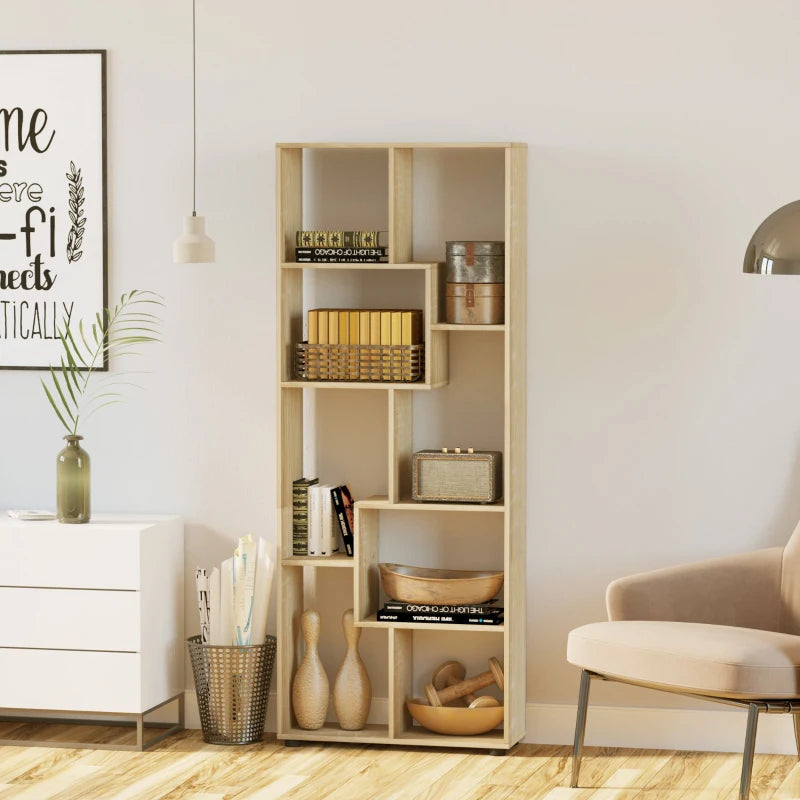 8-Tier Natural Bookcase with Anti-Tipping Foot Pads