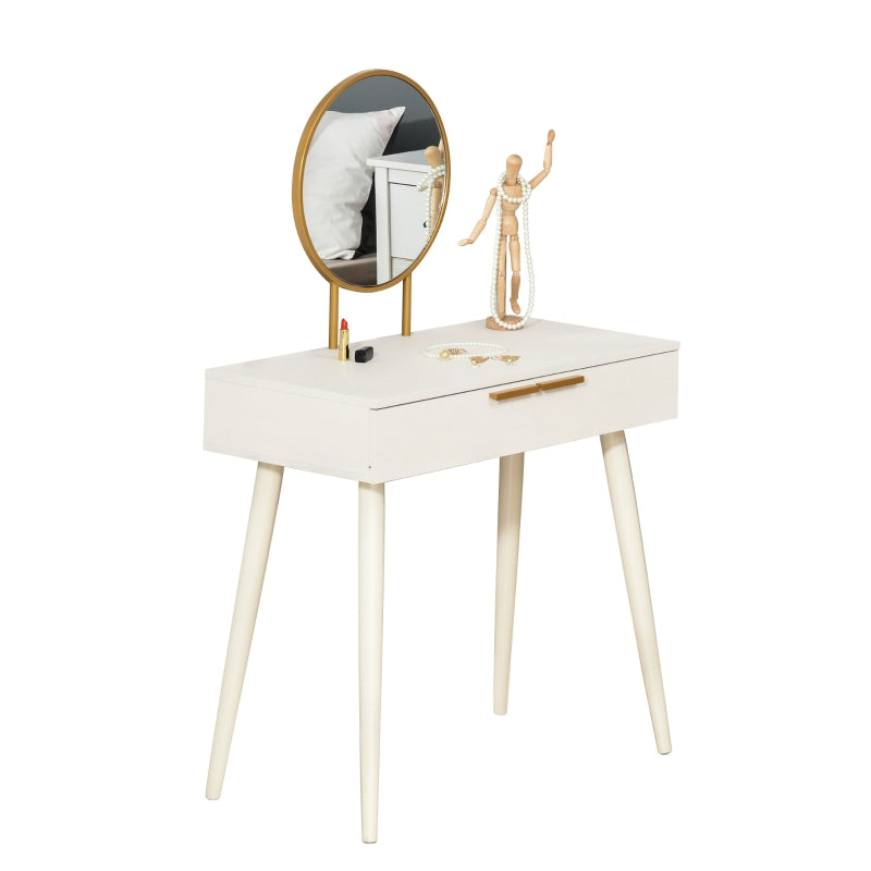 White Round Mirror Dressing Table with Drawers