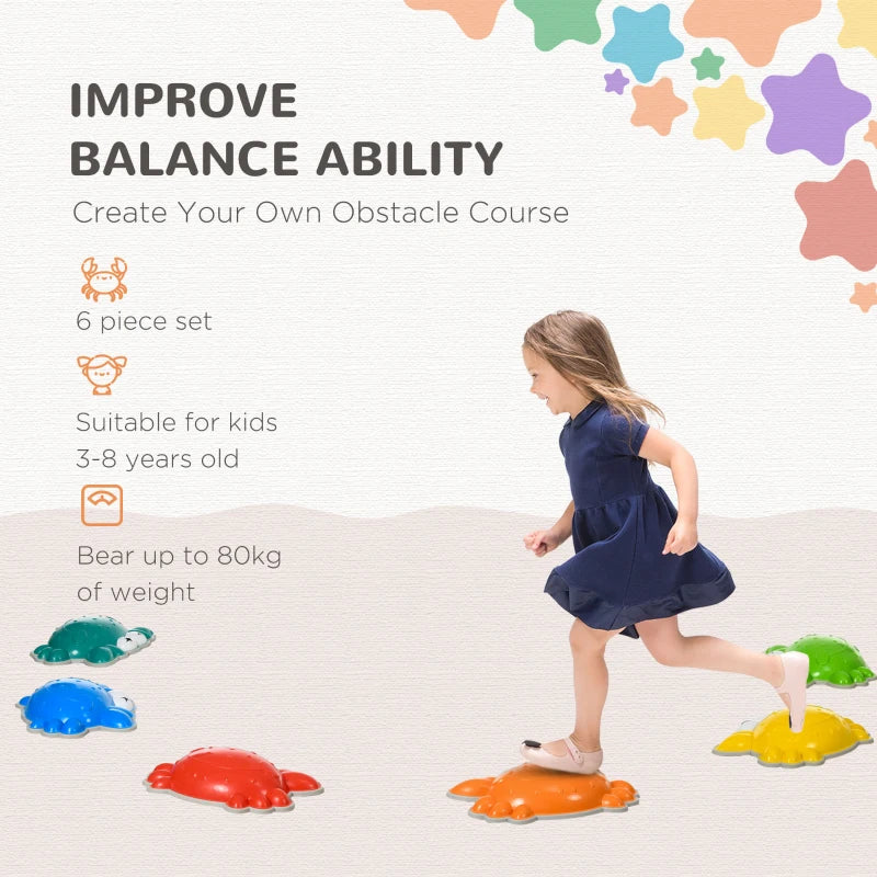 Crab-Designed Kids Stepping Stones Set - 6PCs, TPE Anti-Slip Edge