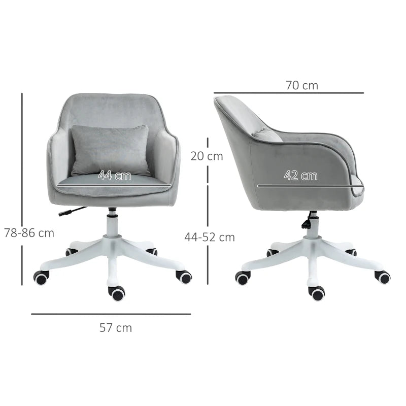 Grey Velvet Office Chair with Massage Lumbar Pillow