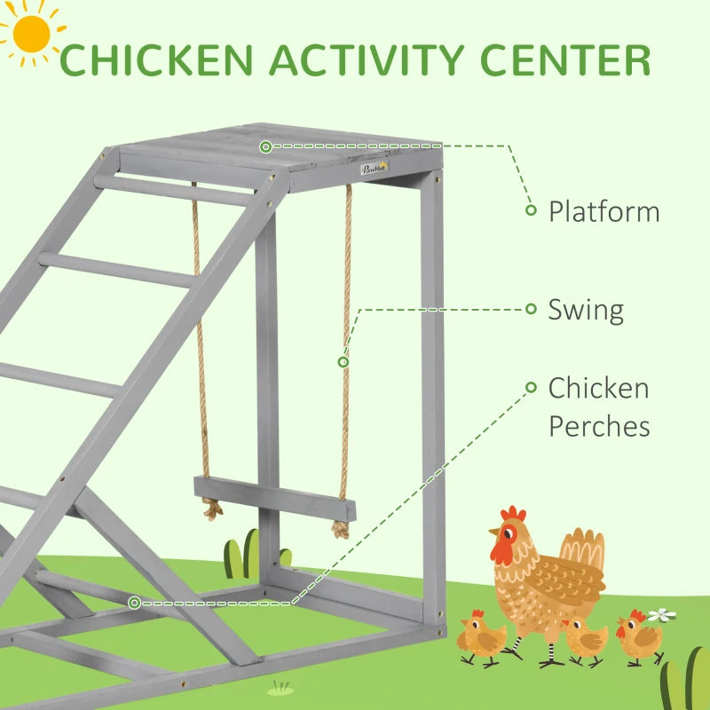 Grey Wooden Chicken Coop Playset with Swing & Ladder