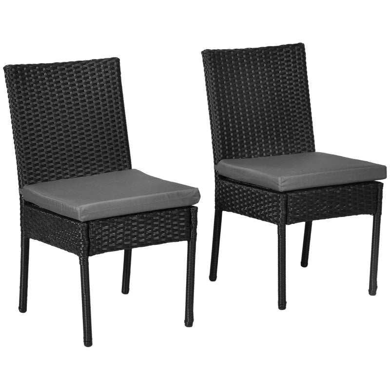 Black Rattan Armless Garden Chairs Set of 2