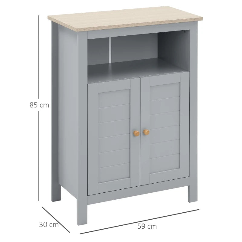 Grey Bathroom Floor Cabinet with Double Doors and Adjustable Shelf