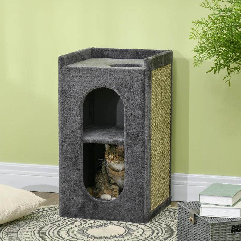 Grey Cat Scratching Barrel with Two Houses for Indoor Cats - 81cm