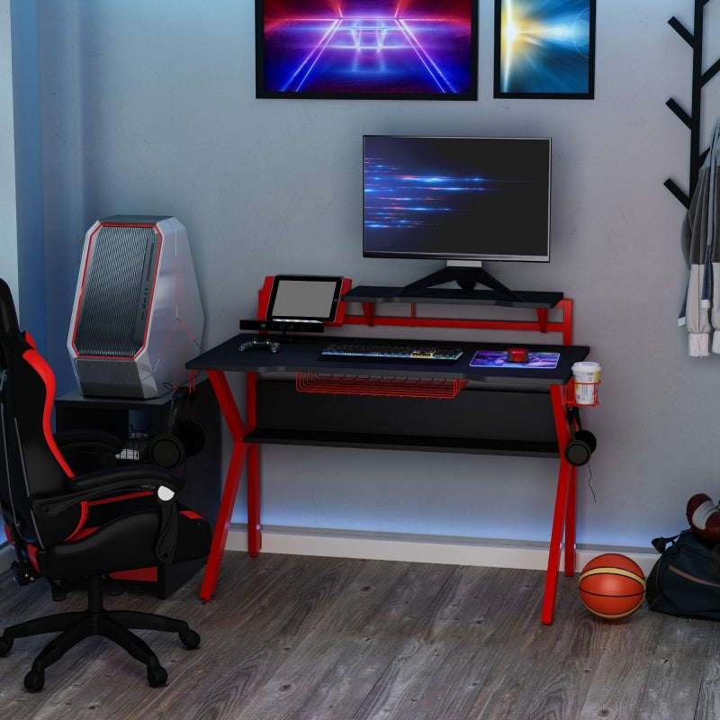 Red Gaming Desk with Monitor Stand and Accessories, 120cm
