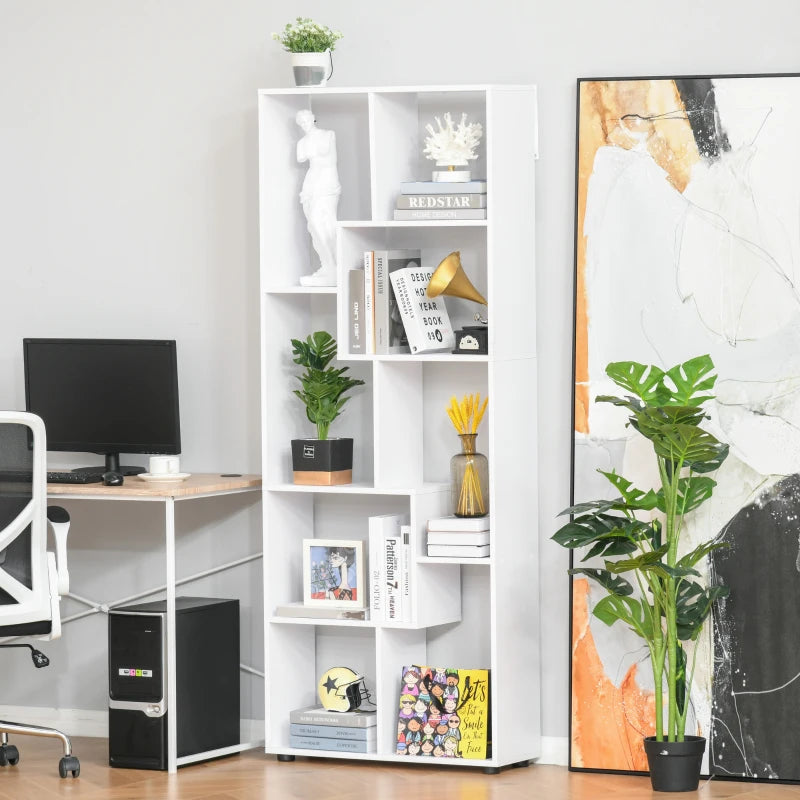 8-Tier White Melamine Bookcase with Anti-Tipping Pads