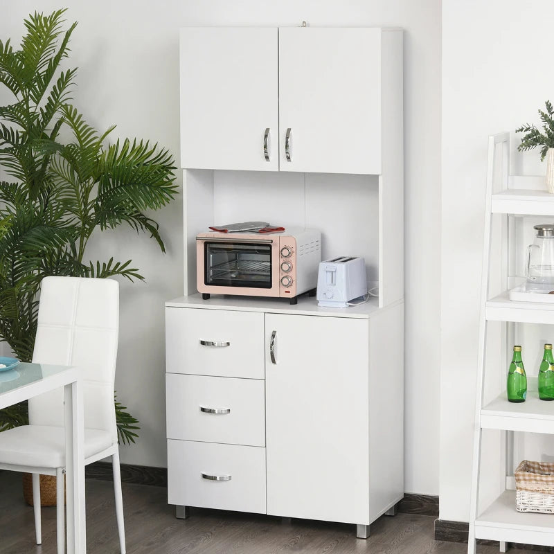 White Kitchen Storage Cabinet with Drawers and Shelves