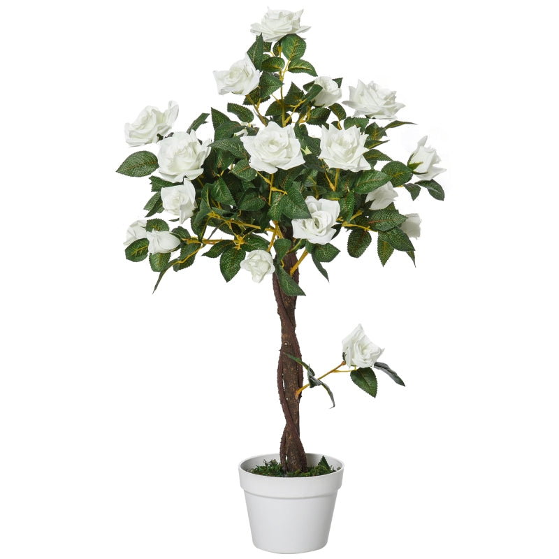 White Rose Artificial Plant in Pot - Indoor Outdoor Home Decor, 90cm
