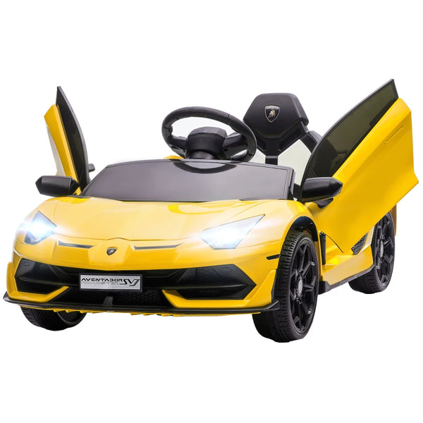 Yellow 12V Kids Electric Car with Butterfly Doors, Remote Control, Music, Horn, Suspension