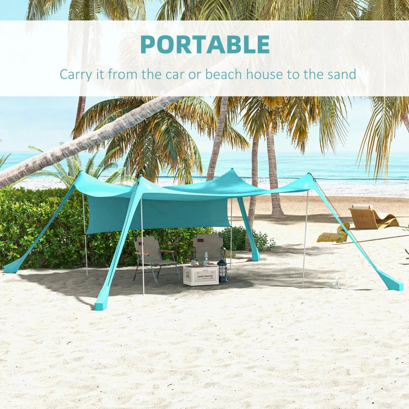 Sky Blue Beach Tent with Detachable Sidewall and Carry Bag