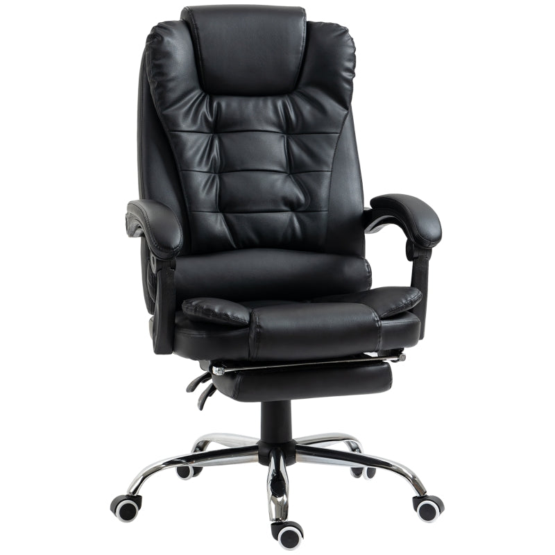 Black PU Leather Executive Office Chair with Swivel Wheels & Reclining Backrest