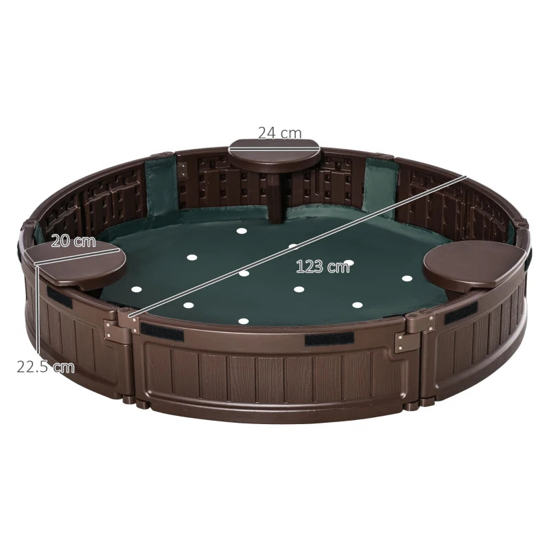 Brown Round Kids Sand Pit with Water-Resistant Cover