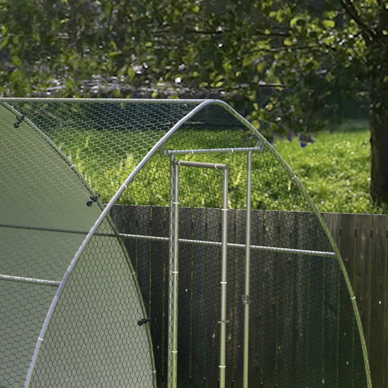 Large Outdoor Galvanised Chicken Coop with Cover - Silver Tone