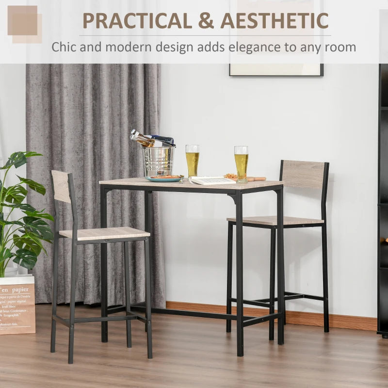 3-Piece Industrial Oak Tone Table Stool Set