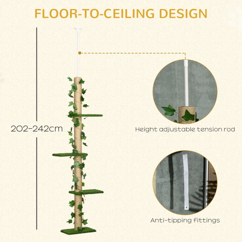 Green Adjustable Cat Tree with Perches and Anti-Slip Kit