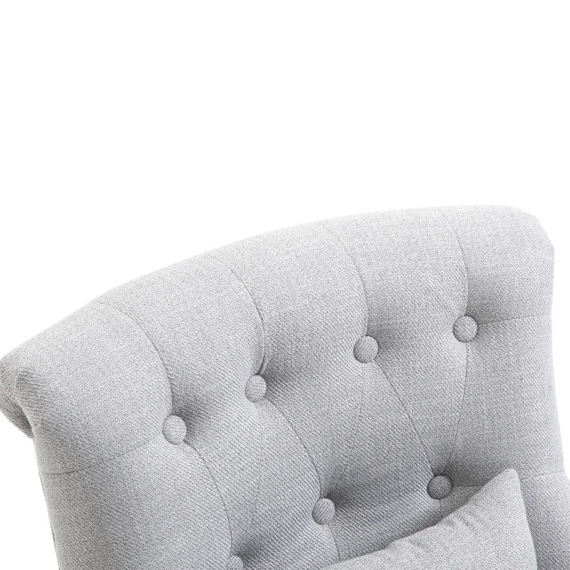 Grey Fabric Upholstered Single Tub Chair with Pillow and Solid Wood Legs