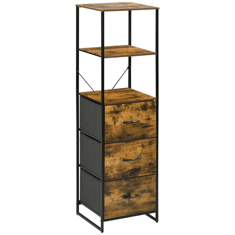 Rustic Brown Industrial Storage Cabinet with Shelves and Drawers