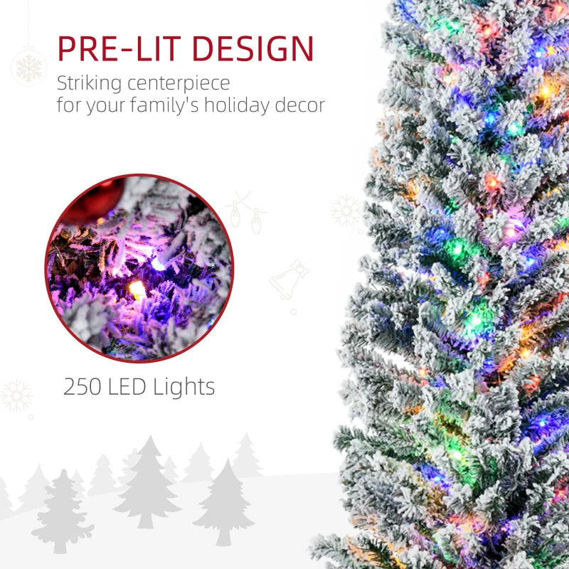 7.5' Pre-lit Flocked Christmas Tree with Warm White LED Lights, Berries, Pine Cones - Green