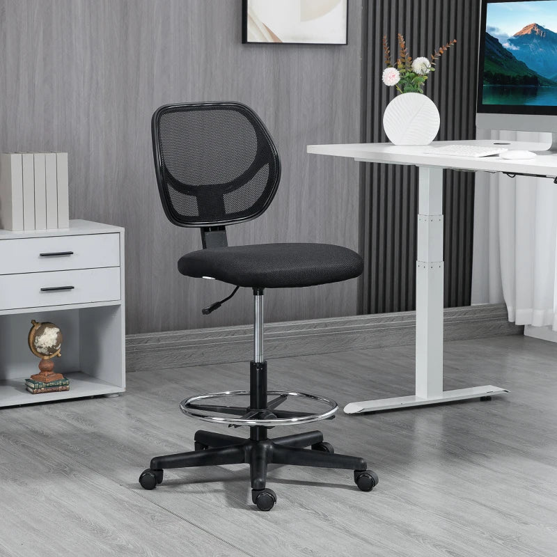 Black Ergonomic Mesh Standing Desk Chair with Adjustable Footrest