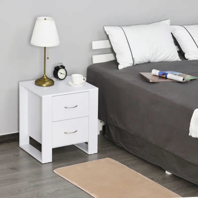 White 2-Drawer Bedside Nightstand with Elevated Base
