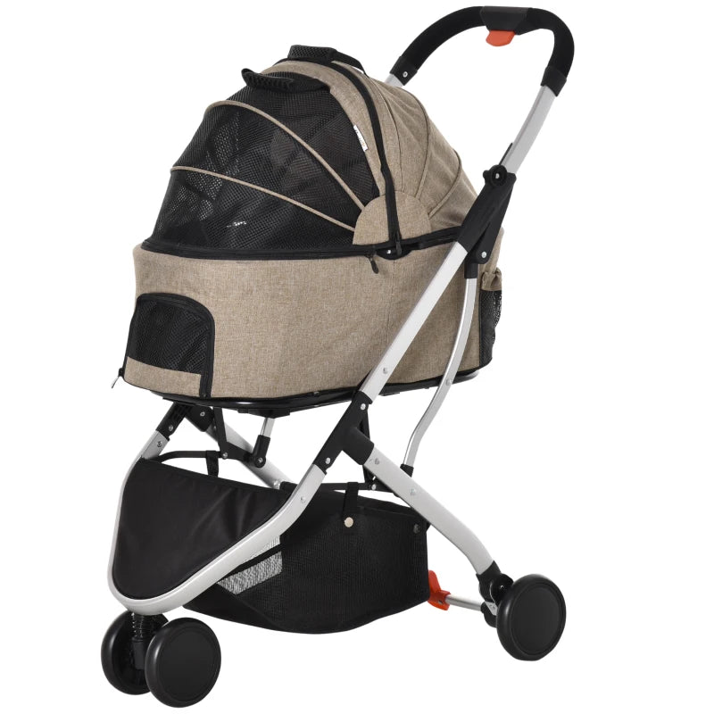 Foldable Light Brown Dog Stroller with Canopy & Storage