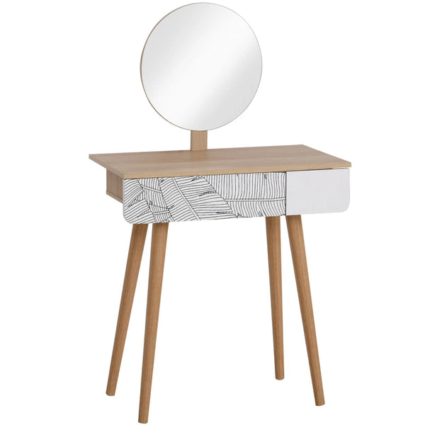 Oak Dressing Table with Drawer and Mirror - Height Adjustable