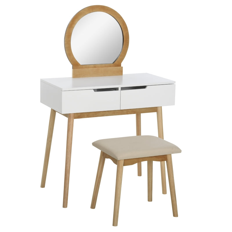 Modern Brown Dressing Table Set with Mirror & Stool