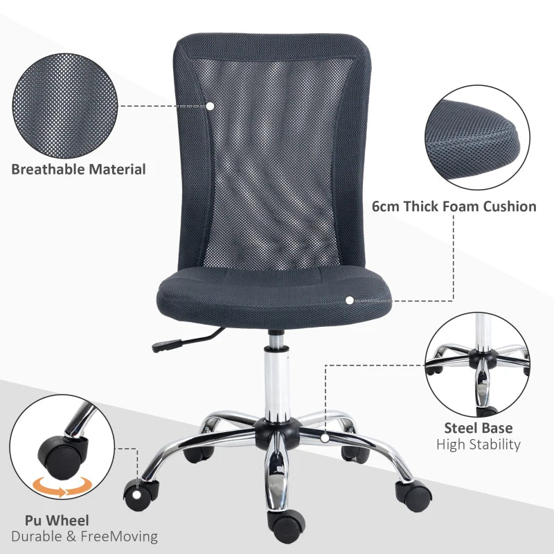 Dark Grey Mesh Office Chair with Adjustable Height and Swivel Wheels