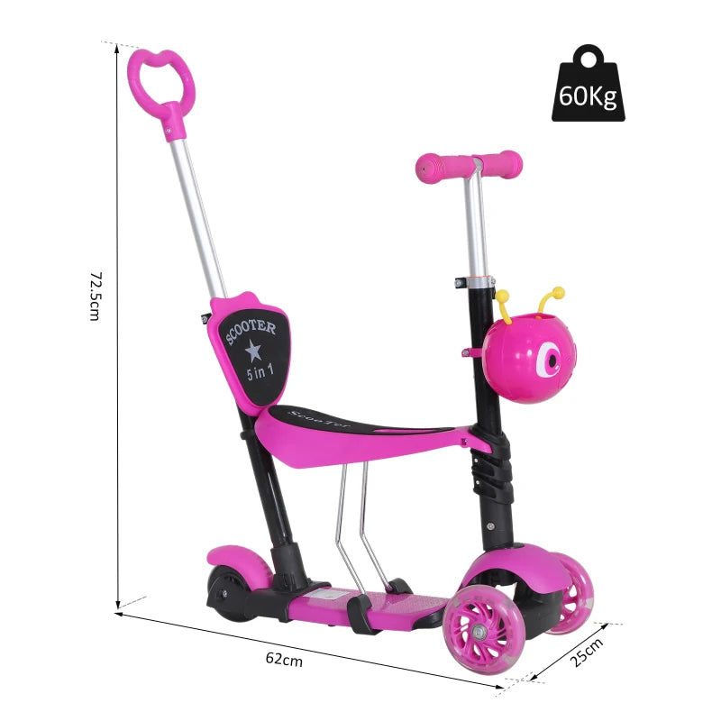 3-Wheel Pink Kids Toddler Scooter with Removable Seat