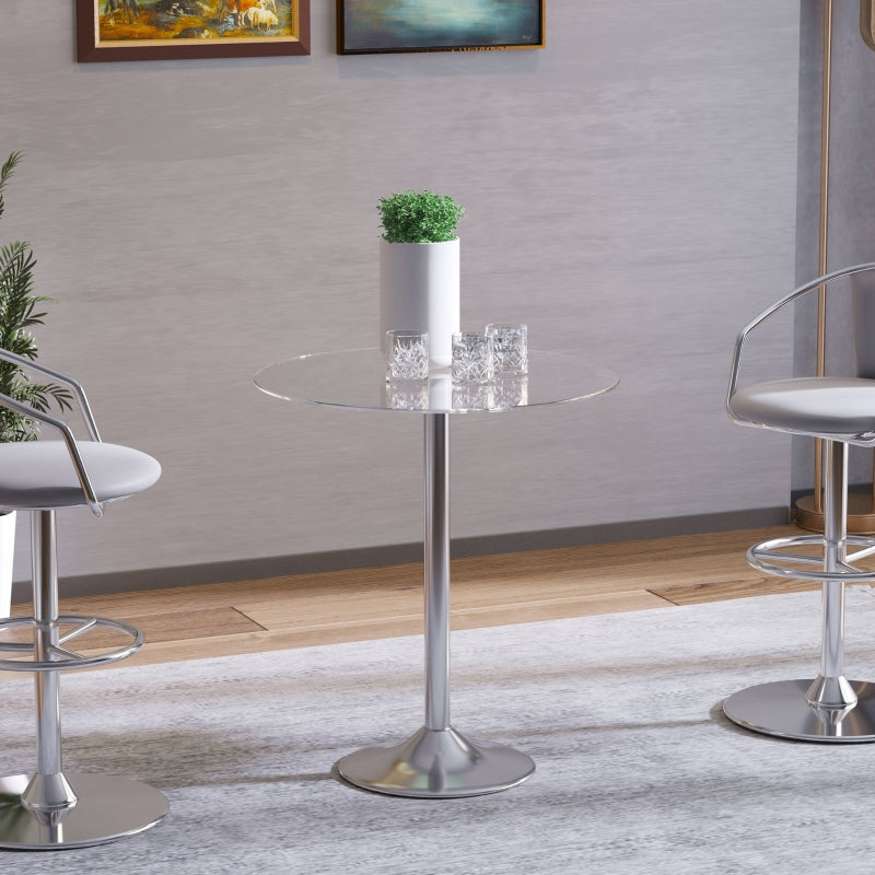 Black Glass Round Dining Table, Modern Steel Base, Small Space Bar Table