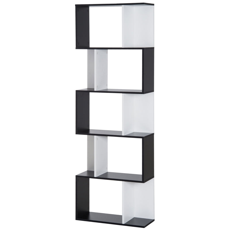 Black 5-Tier S-Shaped Bookcase Shelving Unit