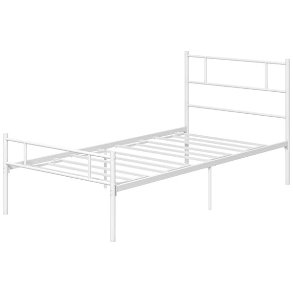 Metal Single Bed Frame with Headboard, Footboard, and Storage - Black