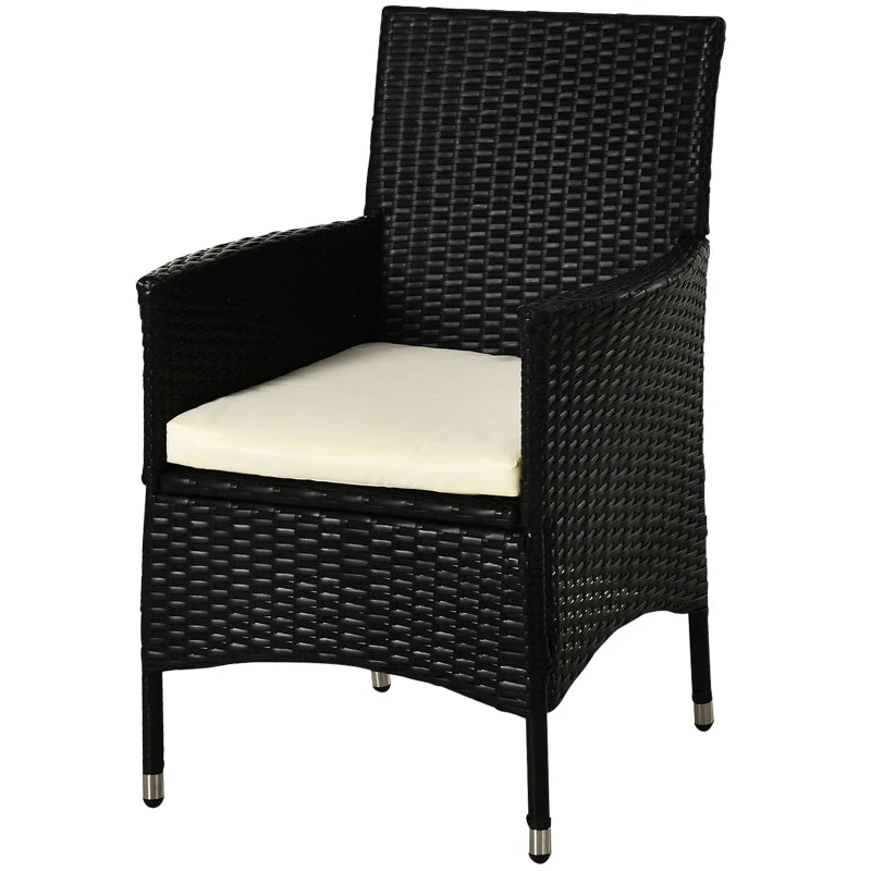 Rattan Armchair Set with Armrests and Cushions - Deep Coffee