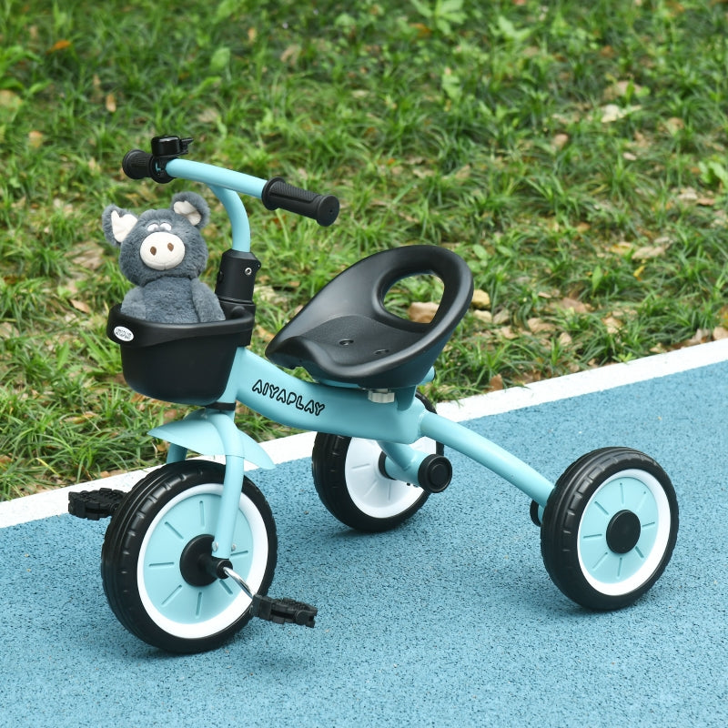 Blue Kids Trike with Adjustable Seat, Basket & Bell - Ages 2-5