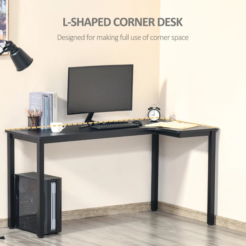 Black L-Shaped Gaming Desk with Cable Management, 145 x 81 x 76cm
