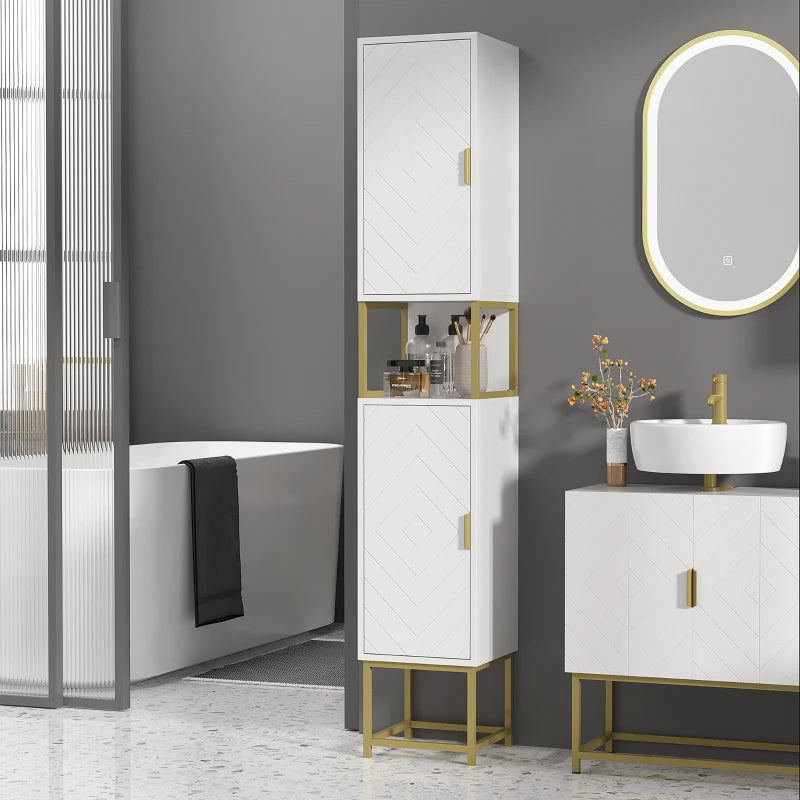 White Slim Corner Bathroom Storage Cabinet with Adjustable Shelf