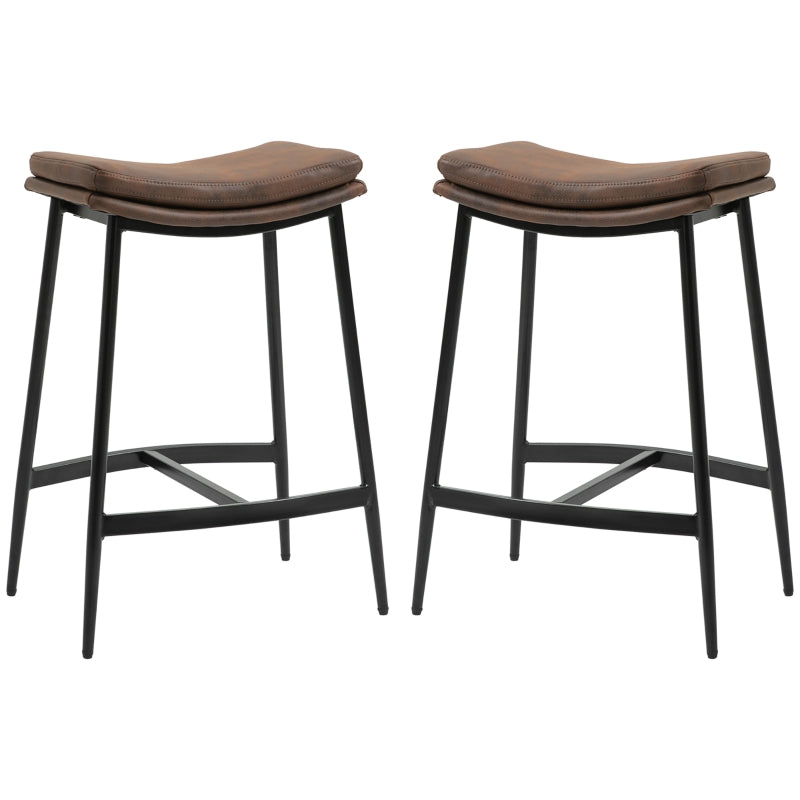 Brown Microfibre Upholstered Industrial Bar Stools Set of 2