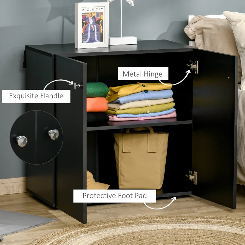 Black Wooden Freestanding Storage Cabinet with Two Shelves