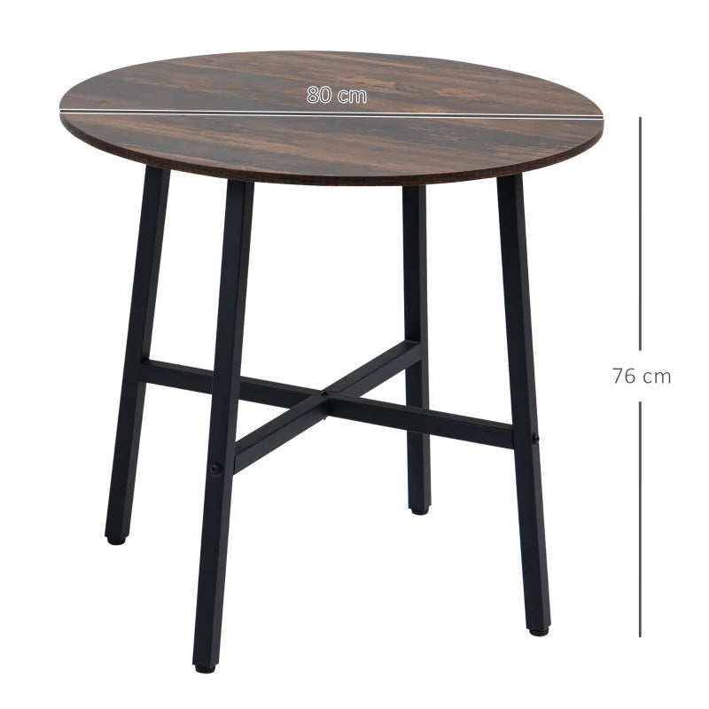 Rustic Brown Round Dining Table with Steel Legs