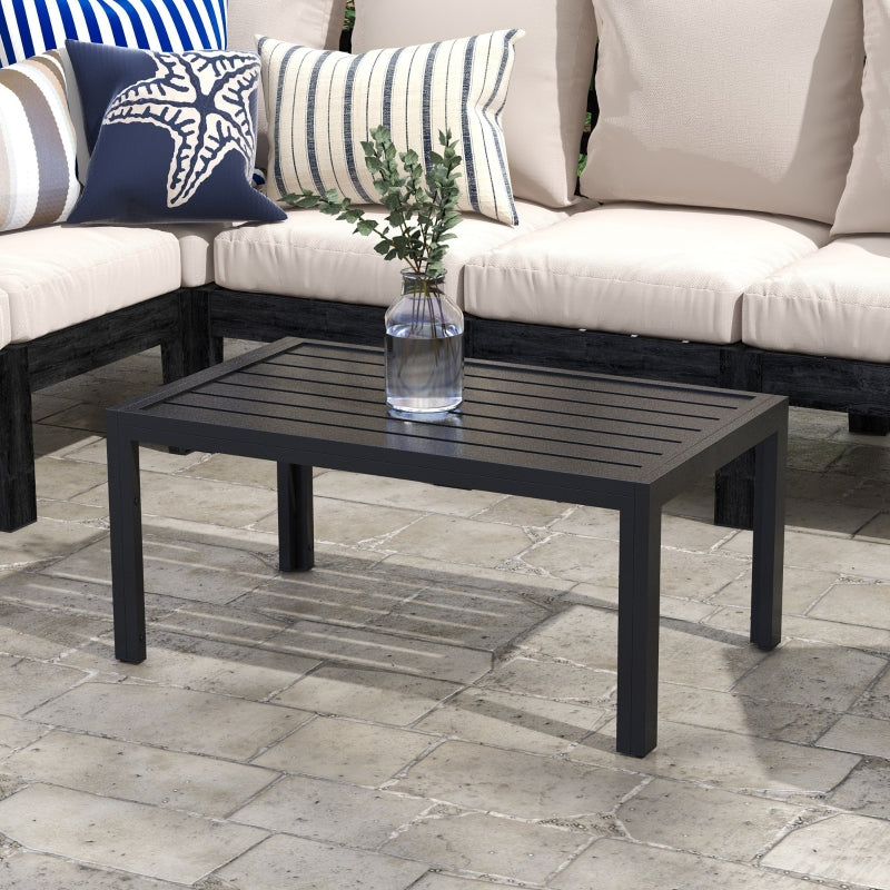 Black Steel Frame Rectangular Outdoor Patio Side Table