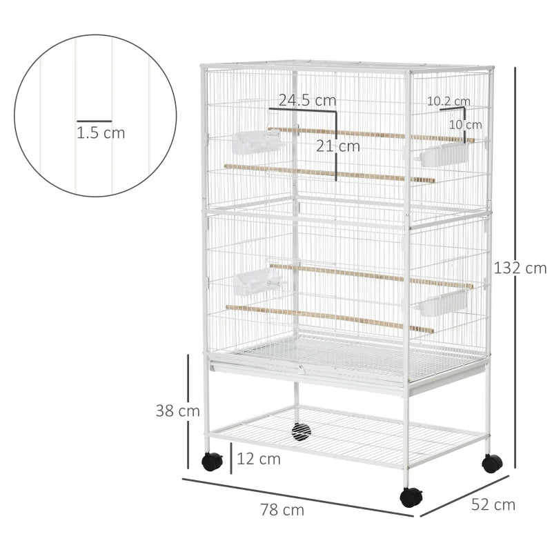 White Large Bird Cage with Stand & Storage - Ideal for Budgies, Finches, Canaries, Parakeets