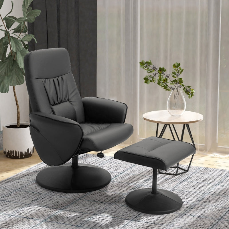 Black High Back Recliner Chair with Footstool