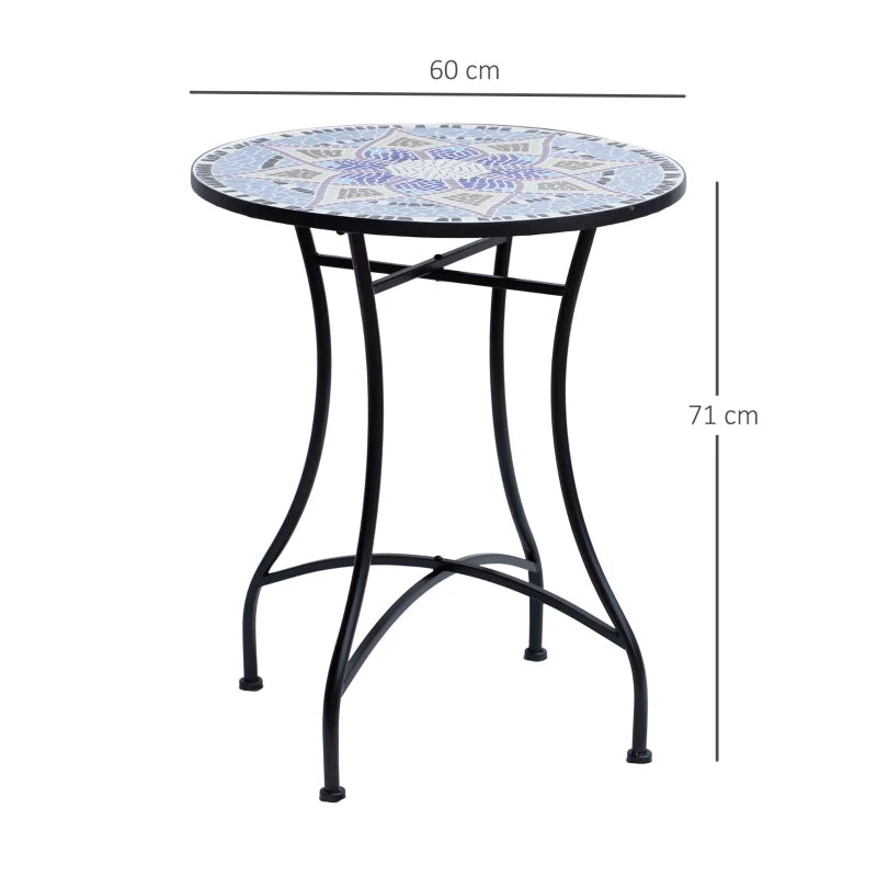 Blue & White Mosaic Garden Bistro Table - 60cm Ceramic Top