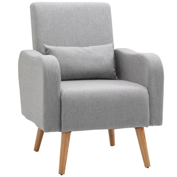 Grey Linen Armchair with Wooden Frame