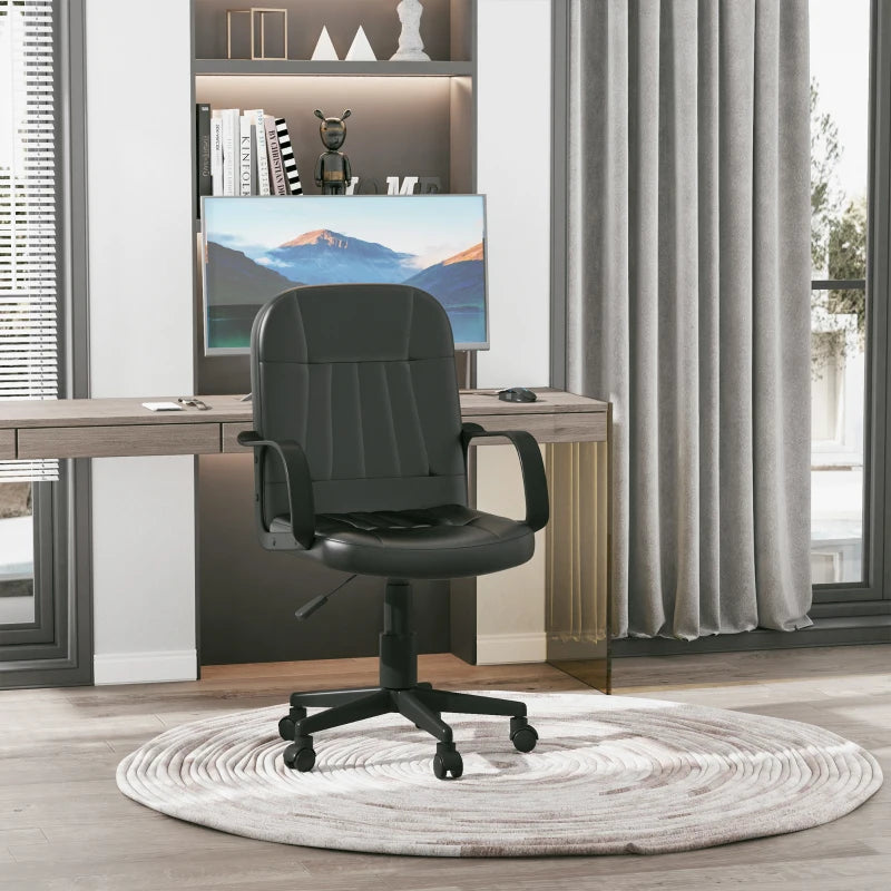 Black Swivel Office Chair - PU Leather Desk Gaming Seater