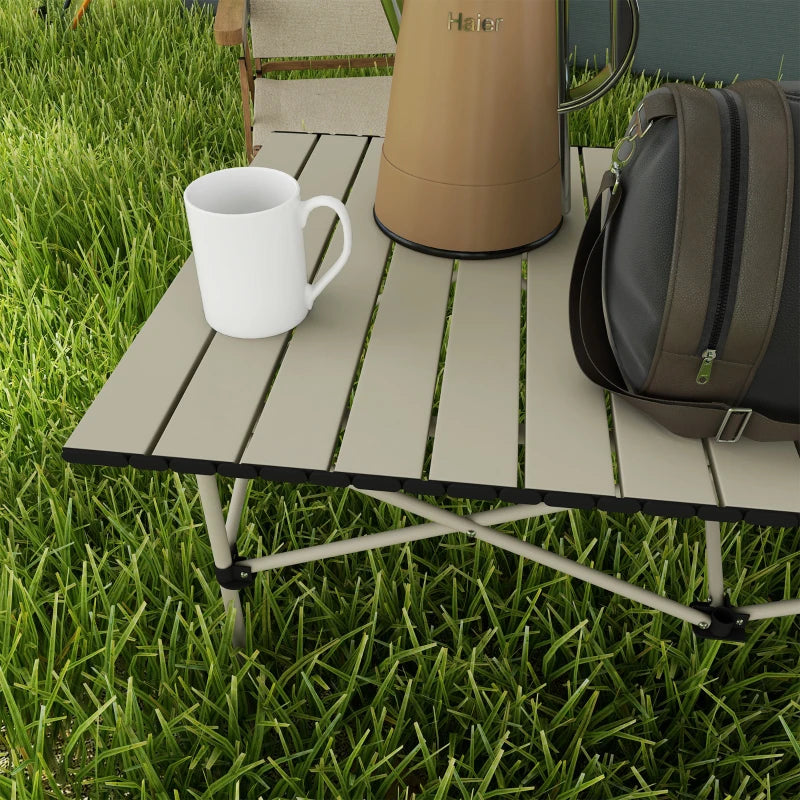 Portable Khaki Aluminium Two-Seater Table with Roll-Up Top