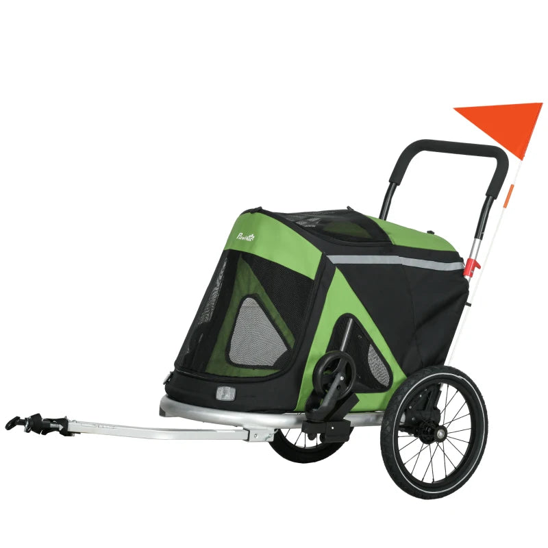 Green 2-in-1 Aluminium Dog Bike Trailer & Pet Stroller for Medium Dogs